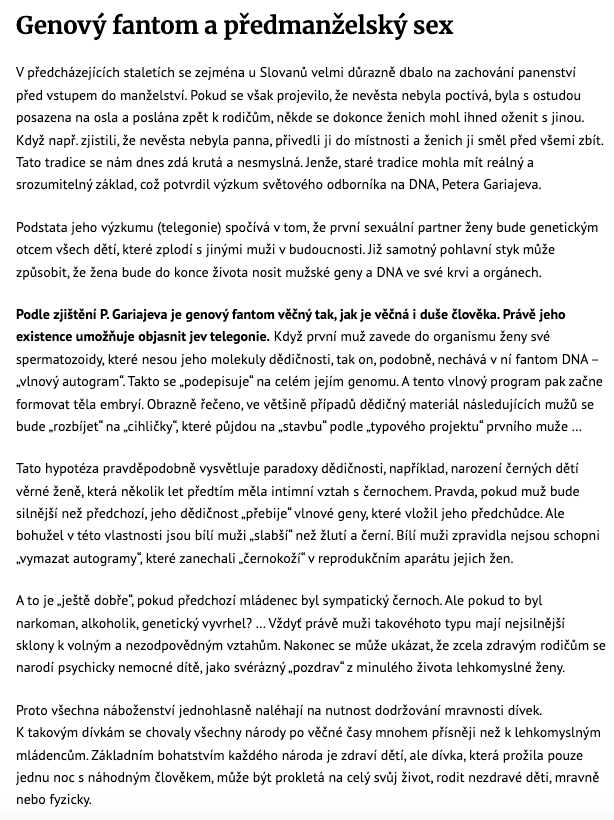 Článek ponižující ženy pod záminkou telegonie, ukázka z textu